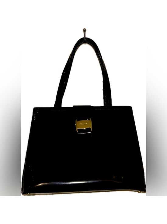 Salvatore Ferragamo Handbags - Salvatore Ferragamo Black Shoulder Bag with Gold Clasp